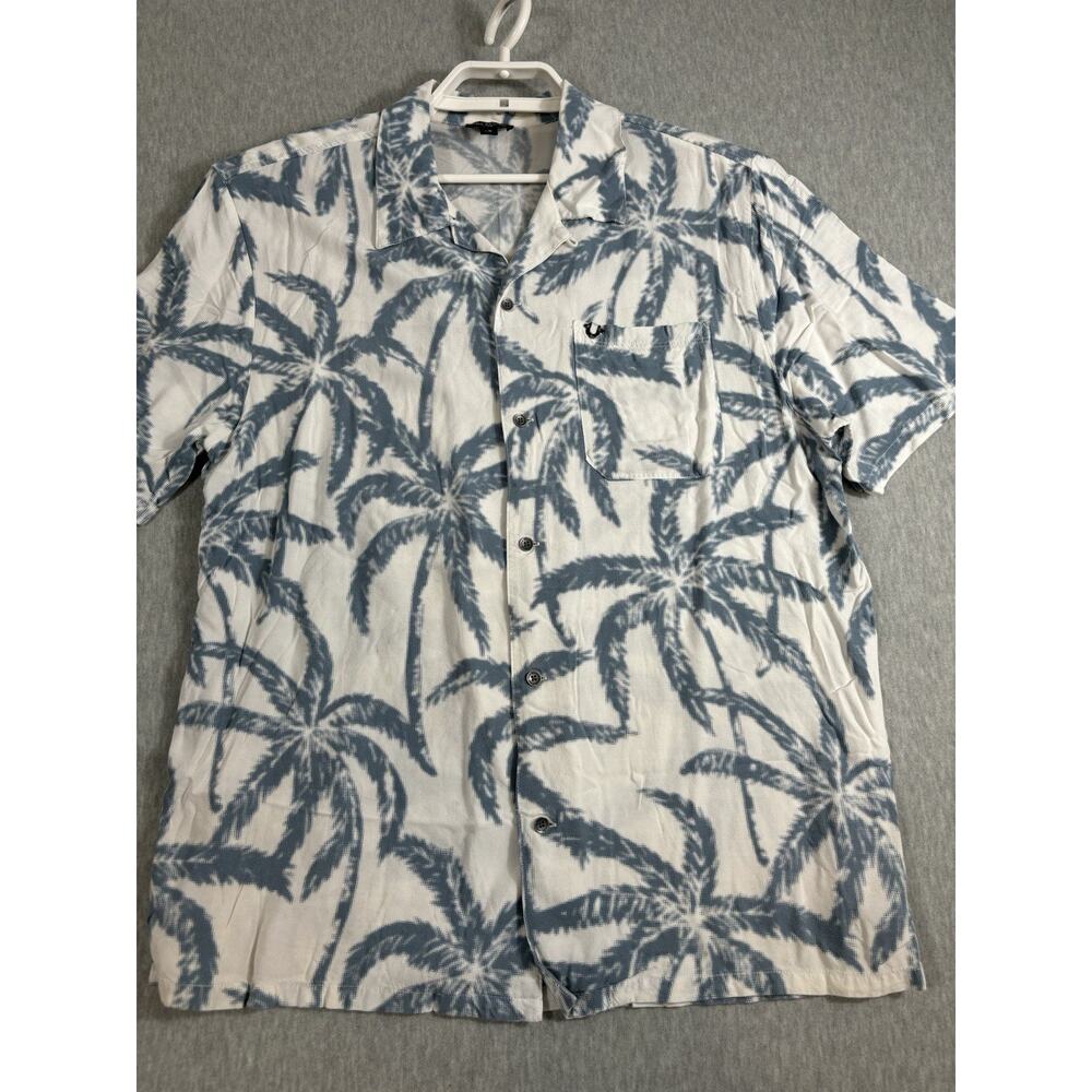 True Religion Hawaiian Shirt Mens‎ Size L Floral Rayon Short Sleeve Button Up